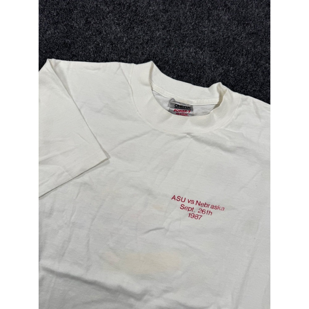 VTG 1987 Nebraska Cornhuskers vs ASU Sun Devils T Shirt Plow The Hicks USA L